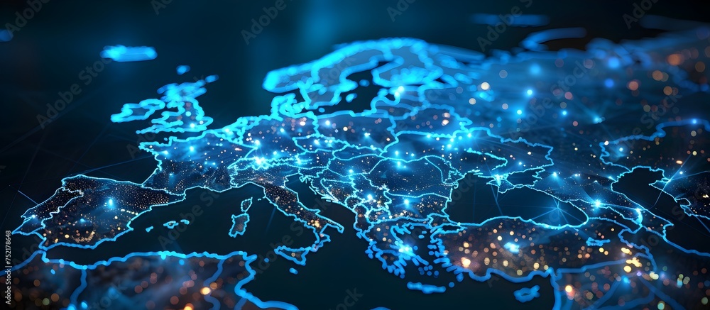 Modern Connected Europe Map in Lights, To represent the modern and 