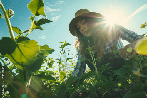 Young Woman Tending a Garden