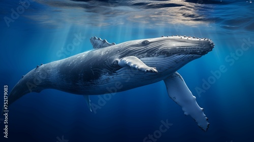 Image of a whale underwater in the ocean. © kept