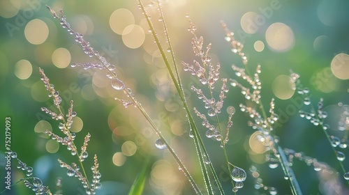 Image of thin dew drops on a grass.