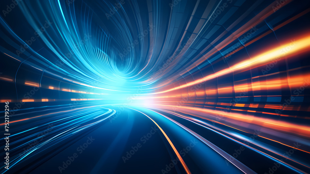 Car lights leave traces in tunnel, concept of speed and movement Car lights leave traces in tunnel, concept of speed and movement