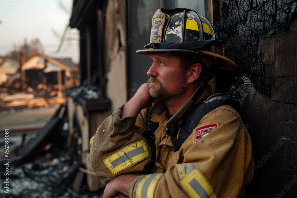 Weary Firefighter After the Blaze Weary Firefighter After the Blaze