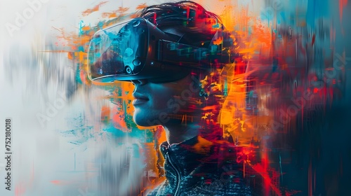 Colorful Futuristic Virtual Reality Illustration, To convey the sense of immersion and futuristic appeal of virtual reality technology in a visually