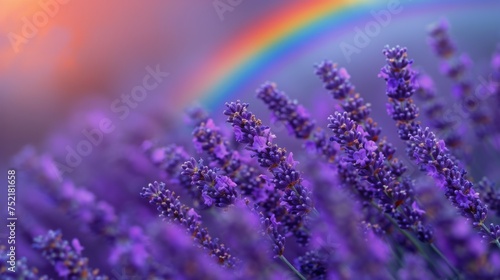 Lavender Field With Rainbow