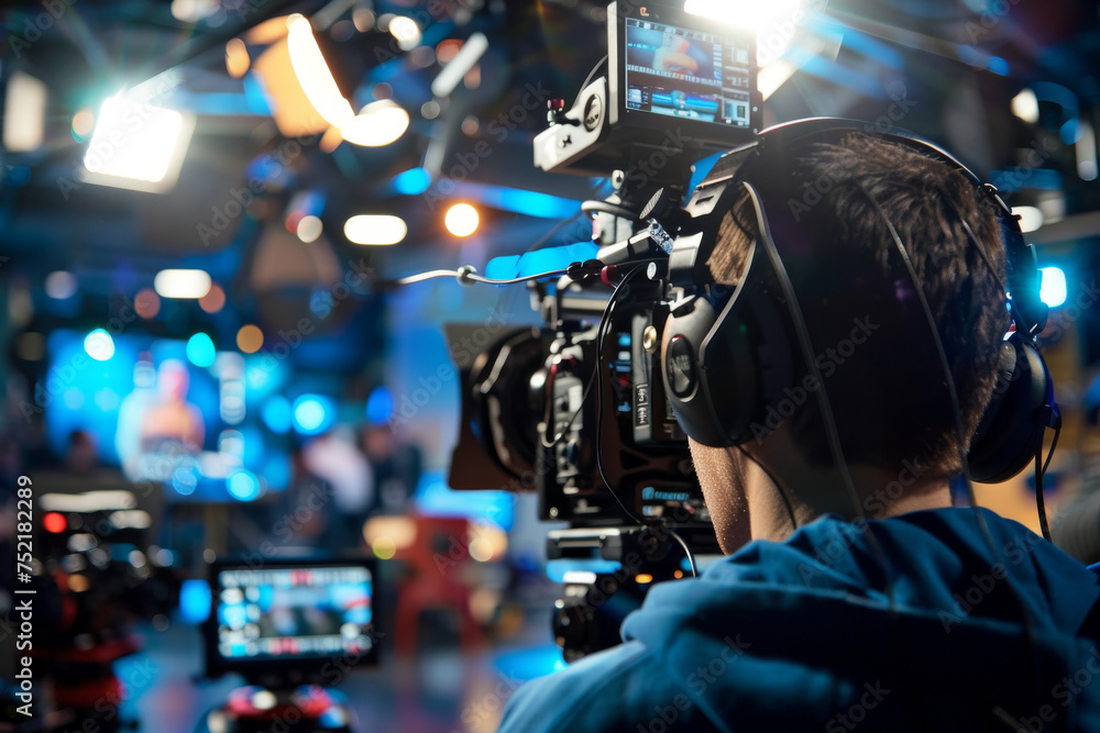 Behind-the-Scenes Look at a Professional Television Studio Camera Operator Behind-the-Scenes Look at a Professional Television Studio Camera Operator