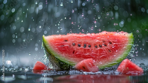 Watermelon Slice Falling Into Water