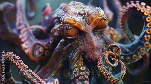 Mythical deep-sea kraken emerging from the depths of the ocean. © kept