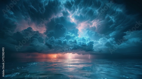Lightning-Filled Cloud Over Water © olegganko