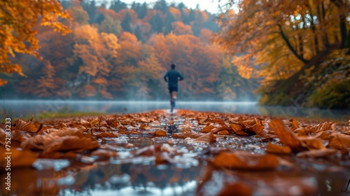 Man Running Through Park at Sunset