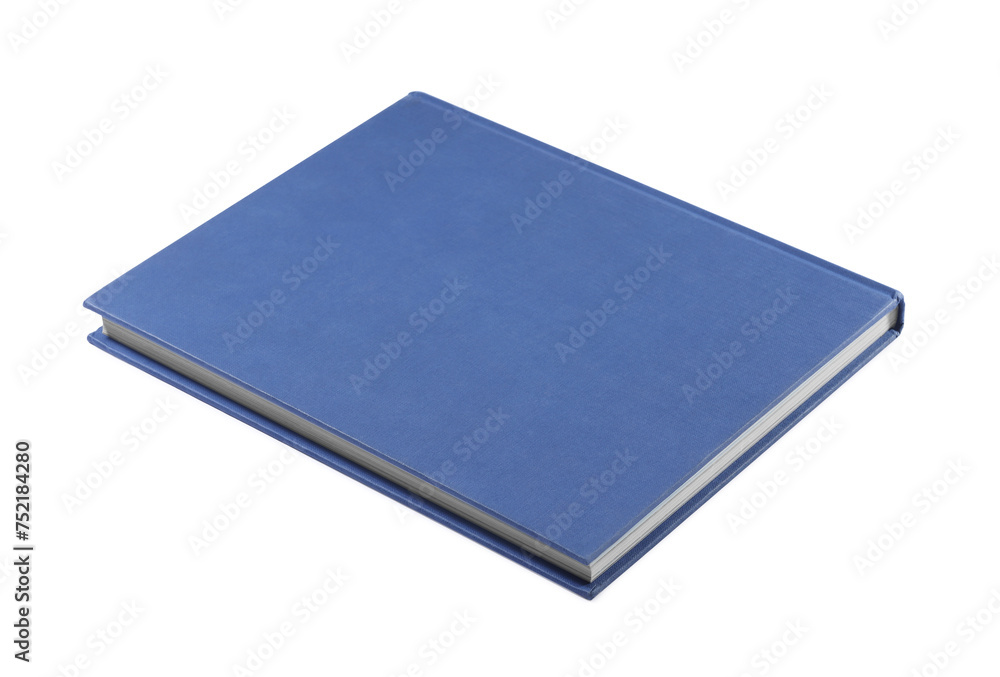 One closed blue hardcover book isolated on white One closed blue hardcover book isolated on white