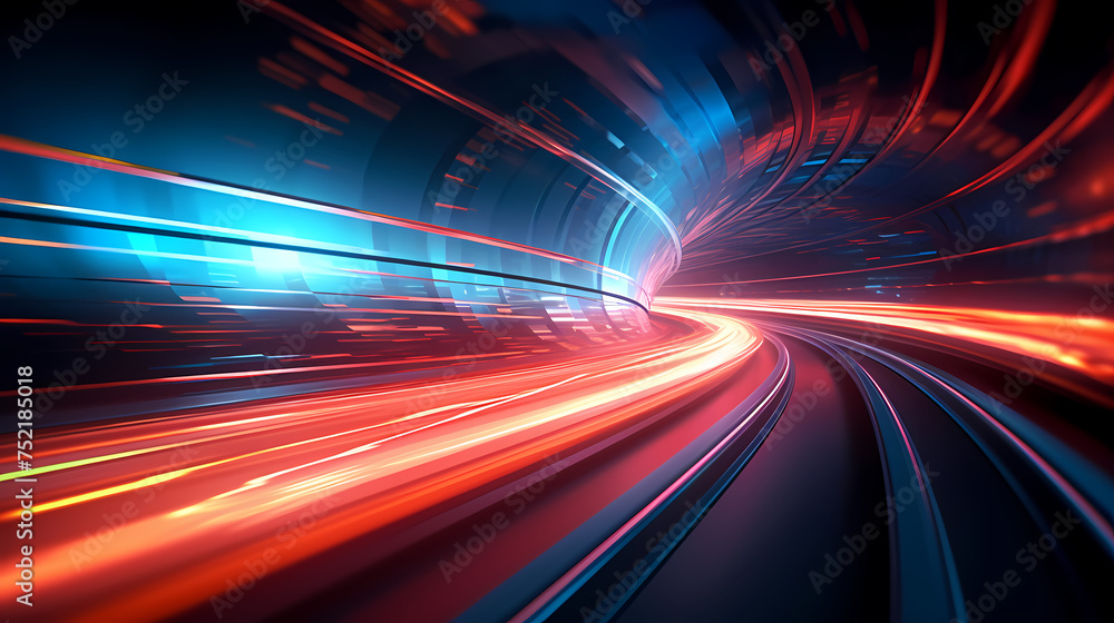 Car lights leave traces in tunnel, concept of speed and movement Car lights leave traces in tunnel, concept of speed and movement