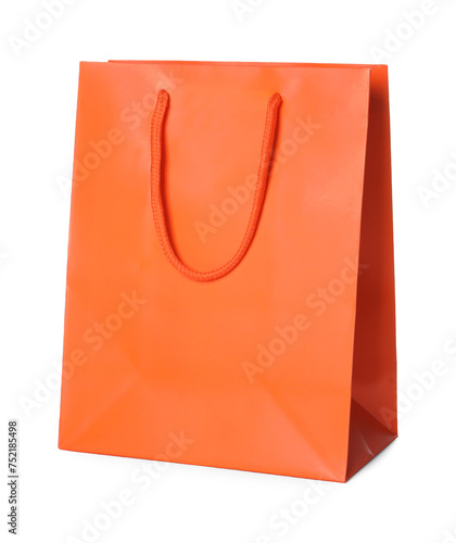 One orange shopping bag isolated on white