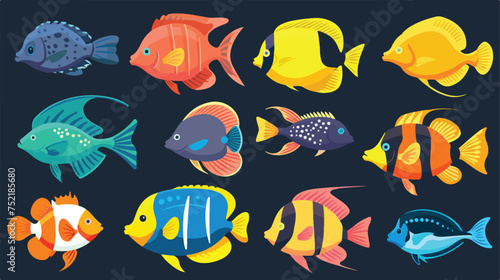 Vector aquarium fish silhouette illustration. Colorfu