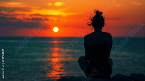 Silhouette of a person, against a stunning sunset background.