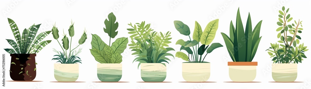 Isolated vector houseplants symbolizing growth and a commitment to zero waste living spaces - obrazy, fototapety, plakaty 