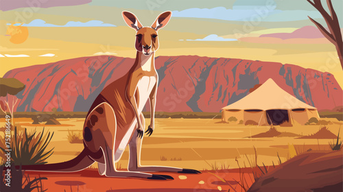 wild kangaroo in the camp australian creature flat vector