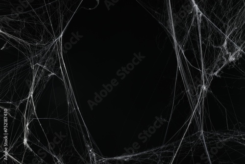 Creepy white cobweb on black background. space for text