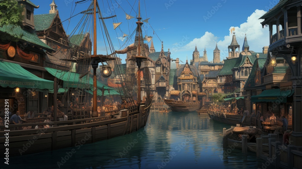 Fototapeta premium Picturesque medieval town scenery with charming winding streets and beautiful canals