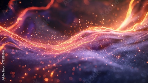 Wave of particles in a futuristic fire background with flying sparks.