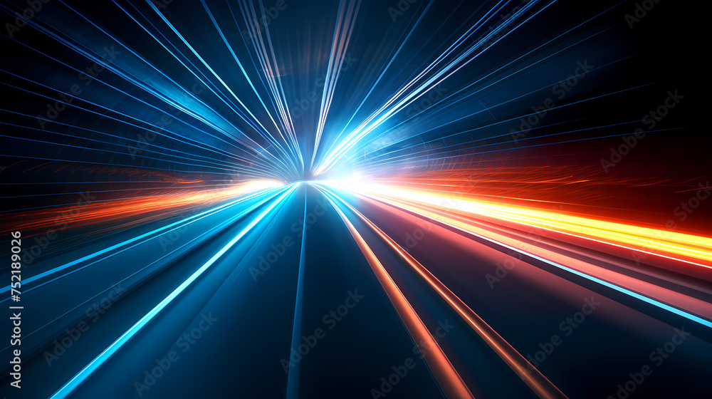 Car lights leave traces in tunnel, concept of speed and movement Car lights leave traces in tunnel, concept of speed and movement