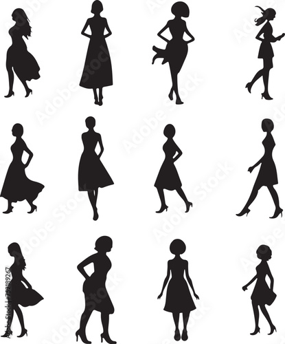 Beautiful women wearing different clothes. Women model, women, model silhouette