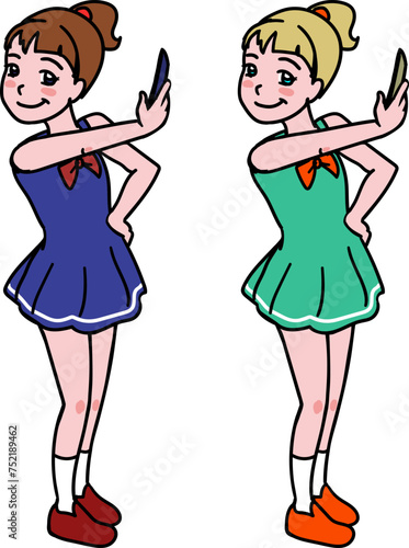 Girl taking selfie, illustration cartoon