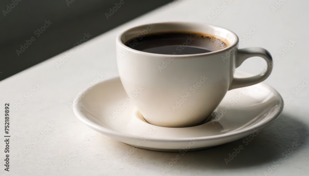 A hot cup of coffee on a saucer, set against a white background, casting a subtle shadow. A hot cup of coffee on a saucer, set against a white background, casting a subtle shadow.