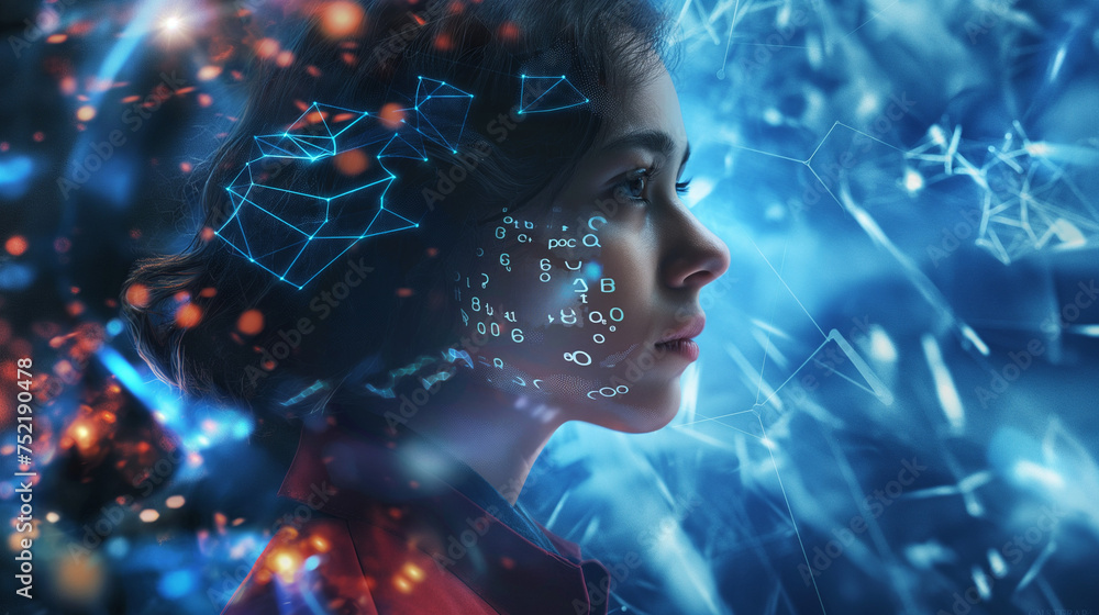 Digital Mind: Woman Engulfed in Cybernetic Network Digital Mind: Woman Engulfed in Cybernetic Network