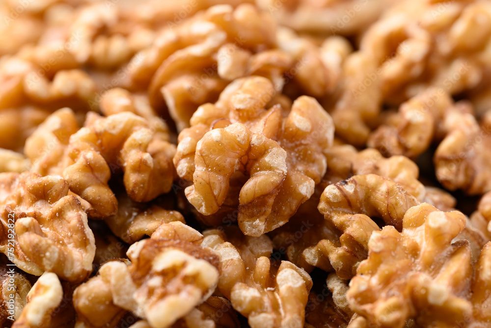 Organic raw walnuts texture background, food ingredient