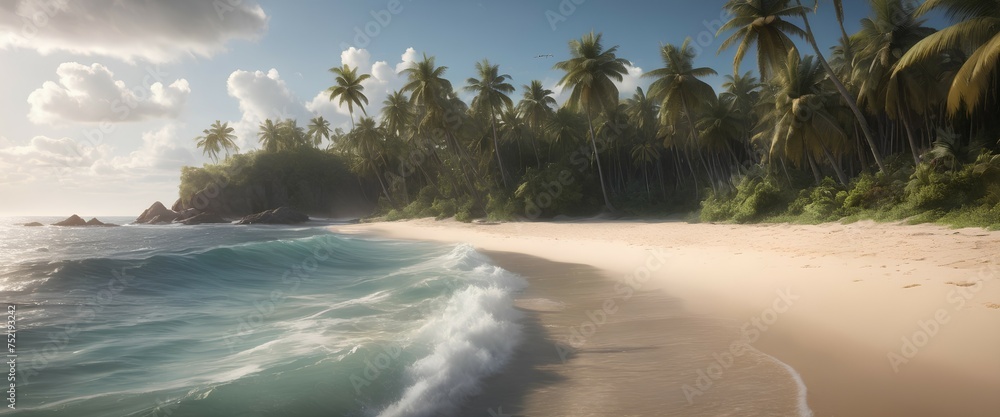 Fototapeta premium the beach by the ocean. vacation postcard