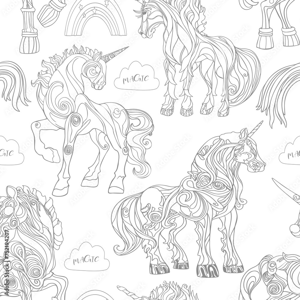 Royal ponies seamless illustration. Children's cute pony pattern. Print for wrapping paper. textiles, preparation for designers Royal ponies seamless illustration. Children's cute pony pattern. Print for wrapping paper. textiles, preparation for designers