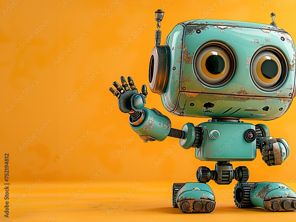 Charming Retro Robot on Orange Backdrop Charming Retro Robot on Orange Backdrop
