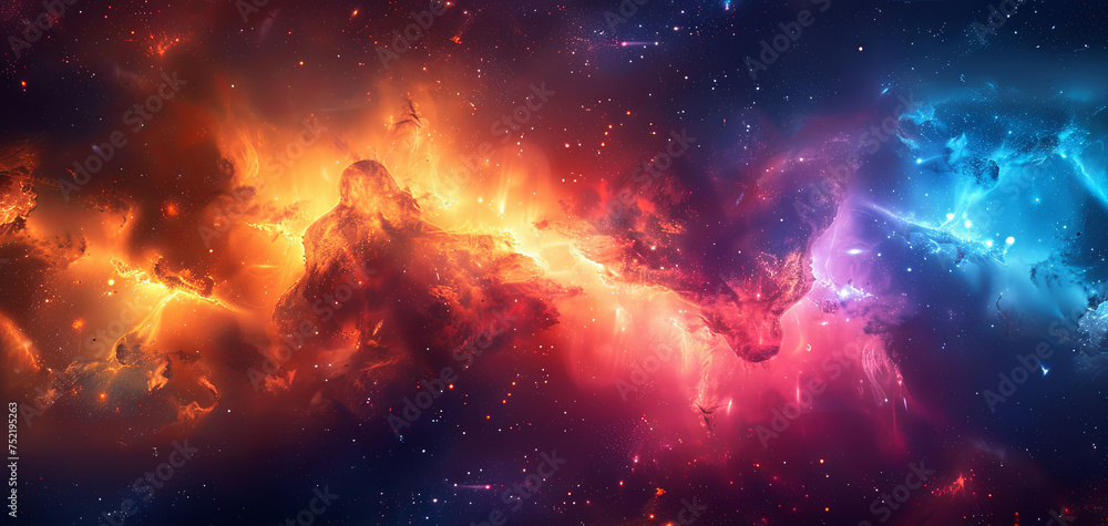 Outer Space nebula background. Space colorful clouds against Star field. Cosmos wallpaper.