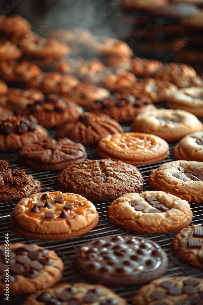Assorted Shapes and Sizes of Freshly Baked Cookies Arranged on Wire Cooling Rack Assorted Shapes and Sizes of Freshly Baked Cookies Arranged on Wire Cooling Rack