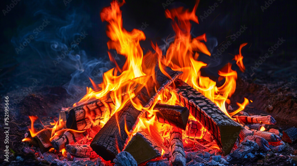 Campfire Burning Brightly in the Dark Night. Generative ai Campfire Burning Brightly in the Dark Night. Generative ai