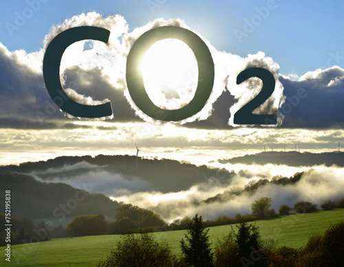A cloudy sky with the word CO2 written in the clouds