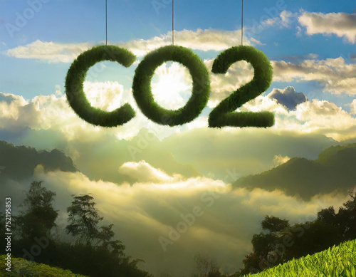 The clouds in the sky are shaped like the letters CO2