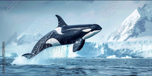 Majestic Orca Whales Leaping in the Arctic Ocean. Generative ai © Scrudje