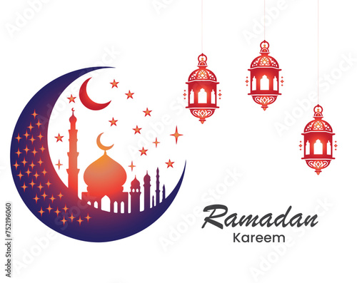 Ramadan Kareem Greeting Card Vector, Islamic festival Celebration Greeting card