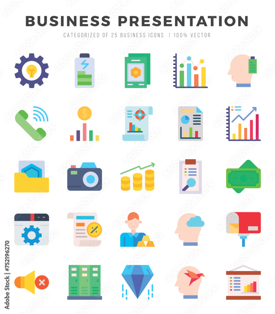 Business Presentation elements. Flat web icon set. Simple vector illustration.