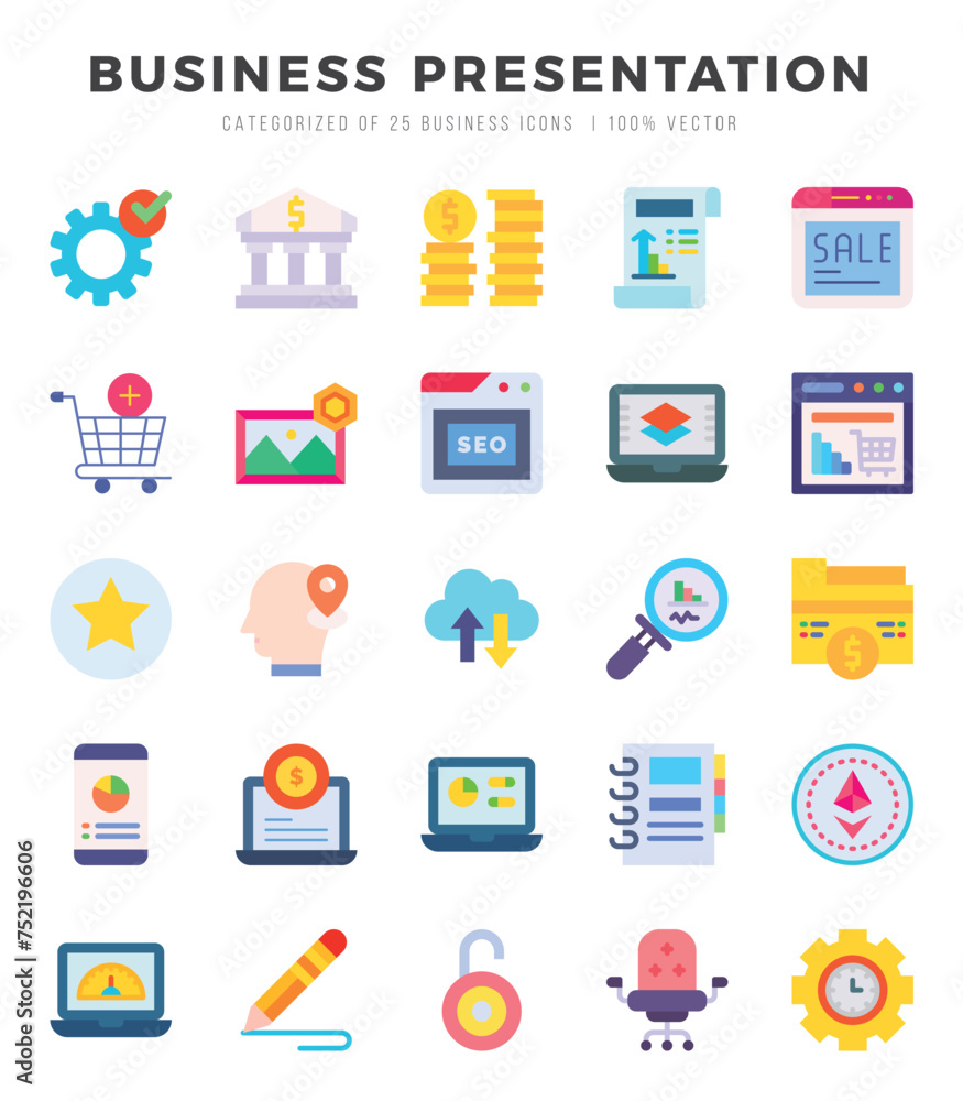 Business Presentation Icons Pack. Flat icons set. Flat icon collection set. Simple vector icons. Business Presentation Icons Pack. Flat icons set. Flat icon collection set. Simple vector icons.