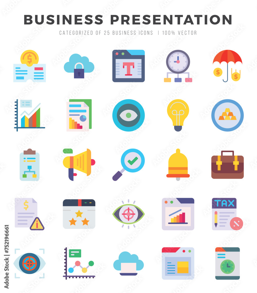 Business Presentation icons Pack. Flat icons set. Business Presentation collection set. Simple vector icons. Business Presentation icons Pack. Flat icons set. Business Presentation collection set. Simple vector icons.