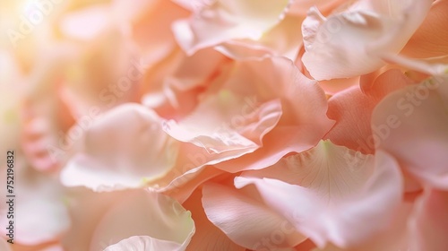 Close-up of gentle pastel rose petals in soft, warm light.