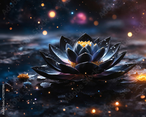 Cosmic magical black lotus flower in space