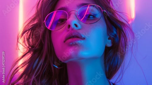 Portrait of Confident and Stylish Young Woman Under Neon Lights © Cyprien Fonseca