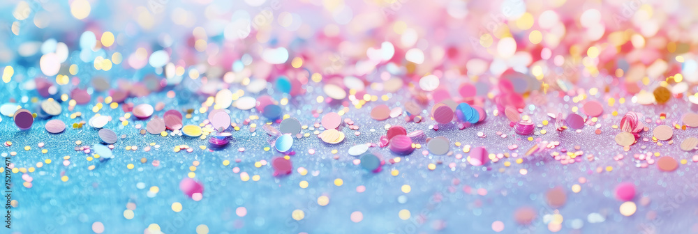 Fancy rainbow colored glitter sparkle confetti background. Trendy invitation card background. Generative AI