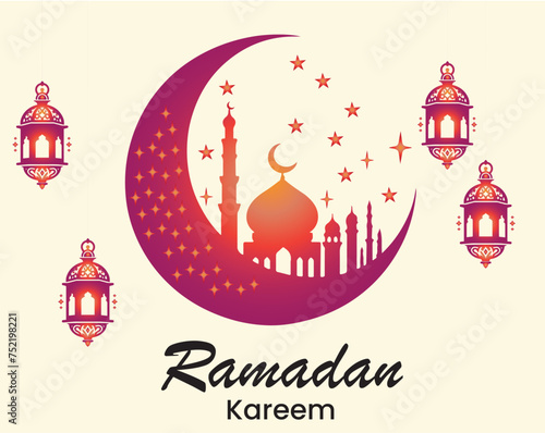 Ramadan Kareem Greeting Card Vector, Islamic festival Celebration Greeting card