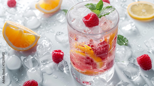 Cocktail with ice on white background