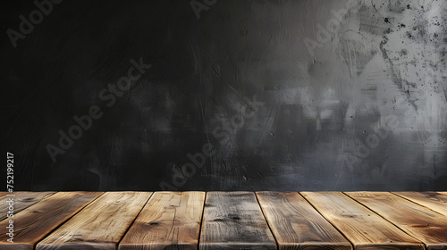Real wood table top texture on dark room interior design background. For create product display or design key visual ,
