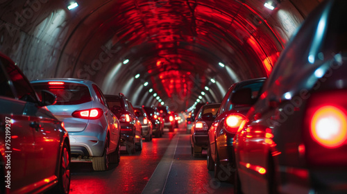 embouteillage de voitures dans un tunnel photo